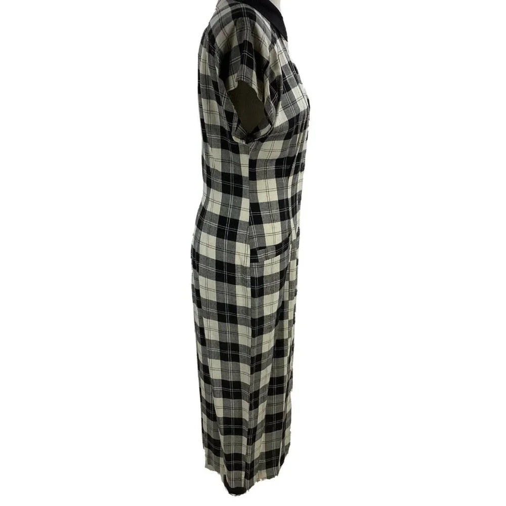 Vintage NICA PICCALINO Dress *size 8 Plaid Button Front Shoulder Pads Midcalf - Picture 5 of 7